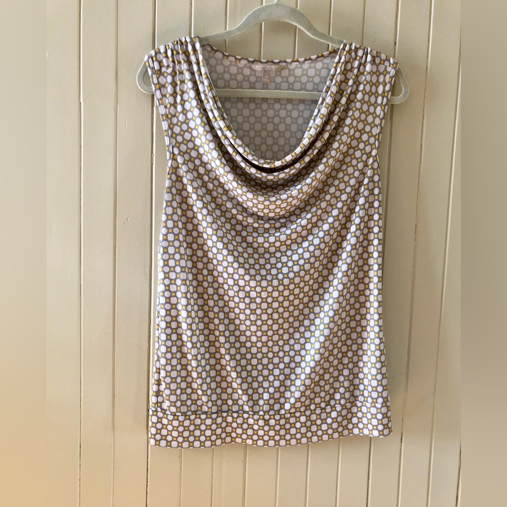 🍄 2/12$ Banana Republic sleveless top droppy cowl - M - yellow gray offwhite